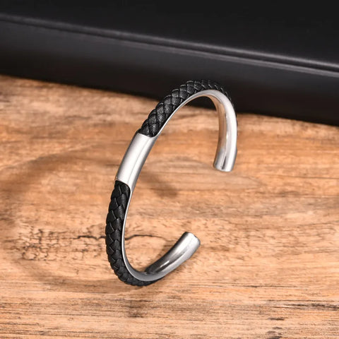 Silver Leather Bracelet/Cuff
