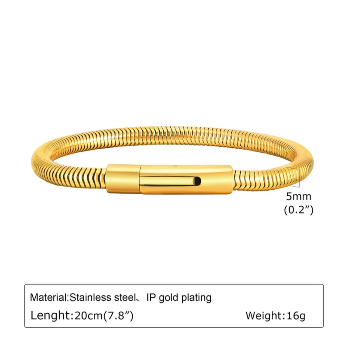 Snake Chain Wristband - 5mm ( 18K Gold Plated)