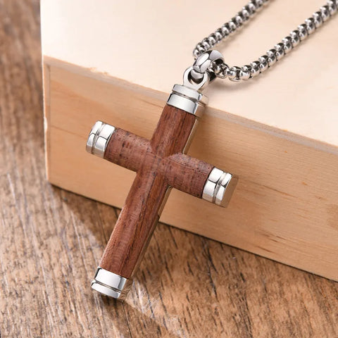 Rose Wood Cross (Pendant + Chain)