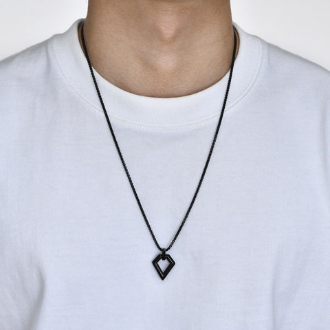 Black Diamond Shaped (Pendant + Chain) - 18K Gold Plated