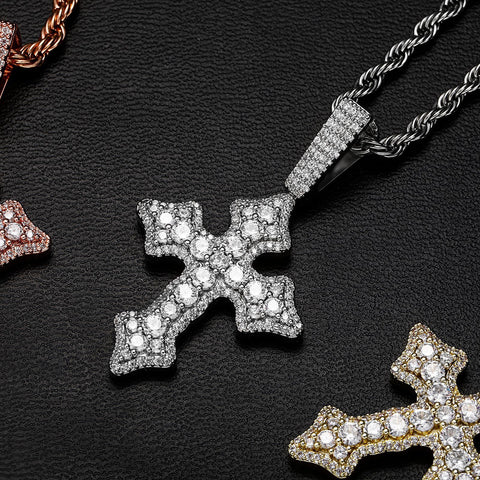 Silver Zircon Cross (Pendant + Chain)