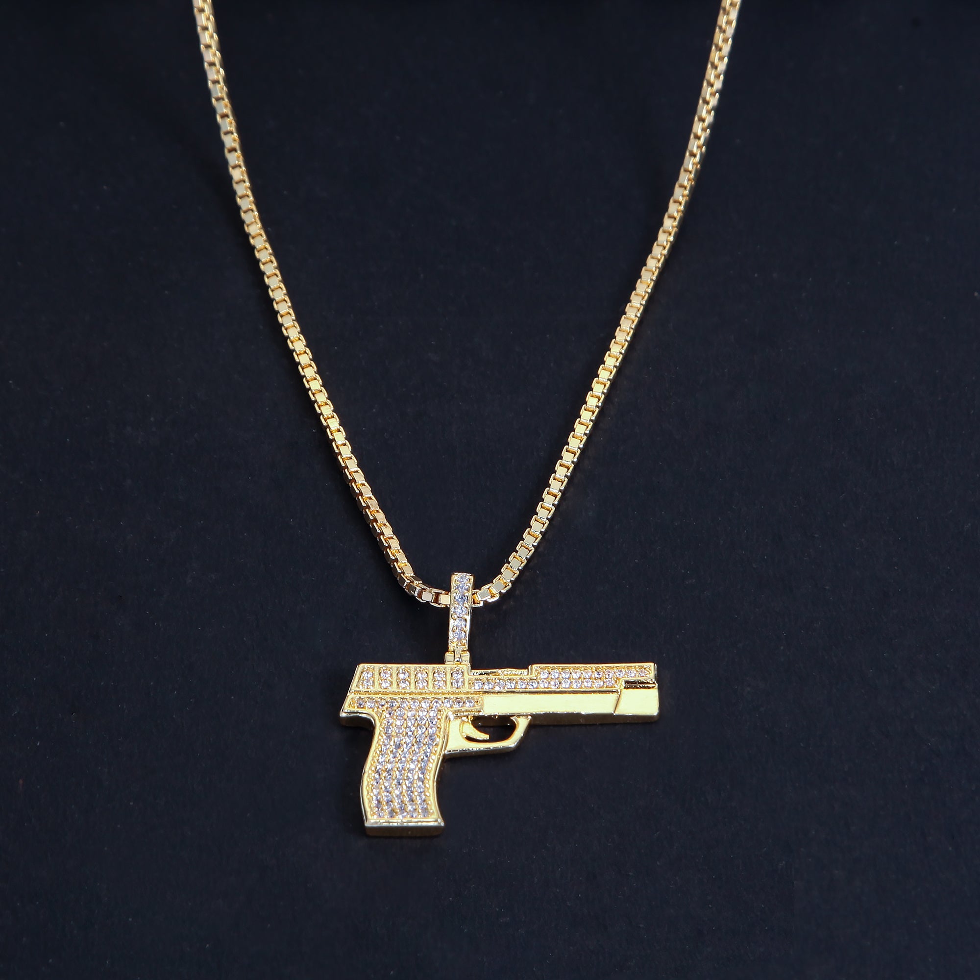 Zircon GUN (PENDANT + Chain)  - 18k Gold Plated