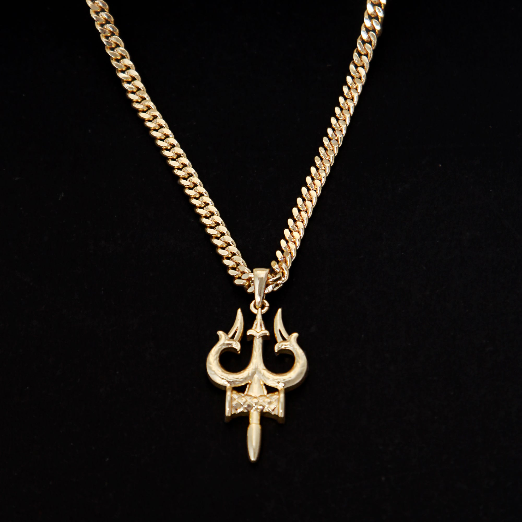 Powerful Trishul Damru (Pendant + Chain) - 18K Gold Plated
