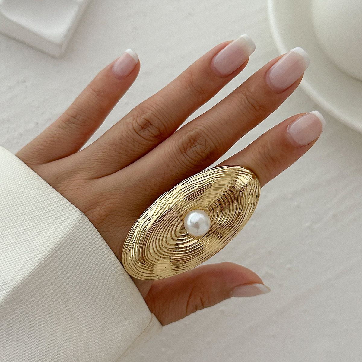 Bold Opal Pearl Metal Ring