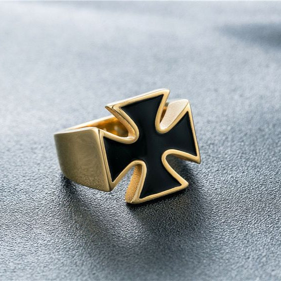 Titanium Gold Cross Men's Ring