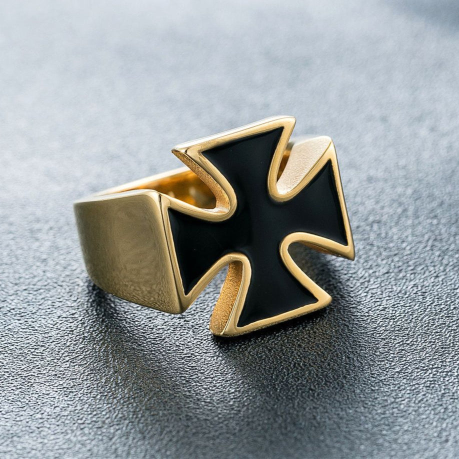 Titanium Gold Cross Men's Ring