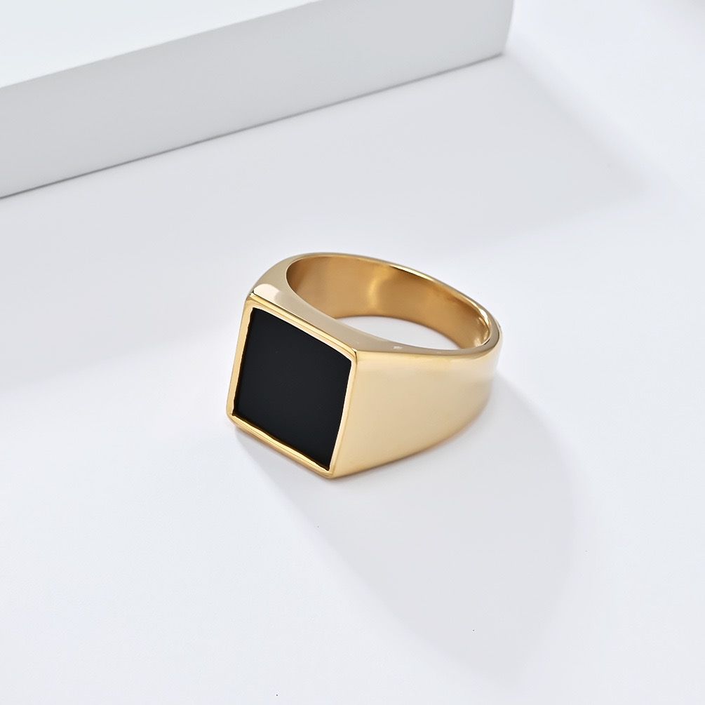 Titanium Square Onyx Ring