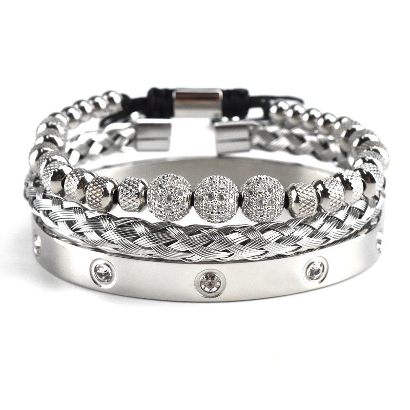 Three Layered Silver Bracelet with Studs